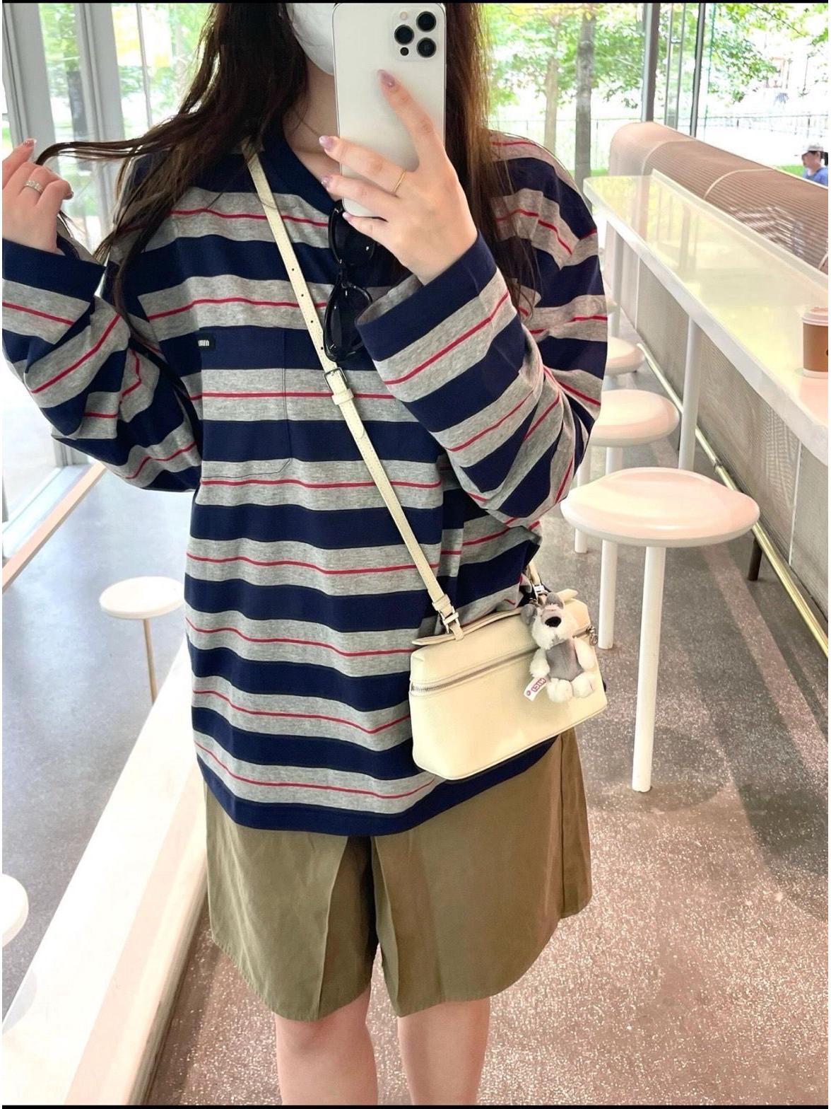 

Women s Classic American Retro Striped Loose Crew Neck Long Sleeve Cotton T-Shirt for Early Autumn XX-Large
