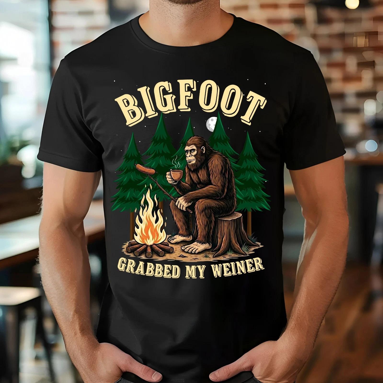 Bigfoot Grabbed My Weiner Shirt, Funny Camping BBQ Sasquatch Unisex T- Shirt S