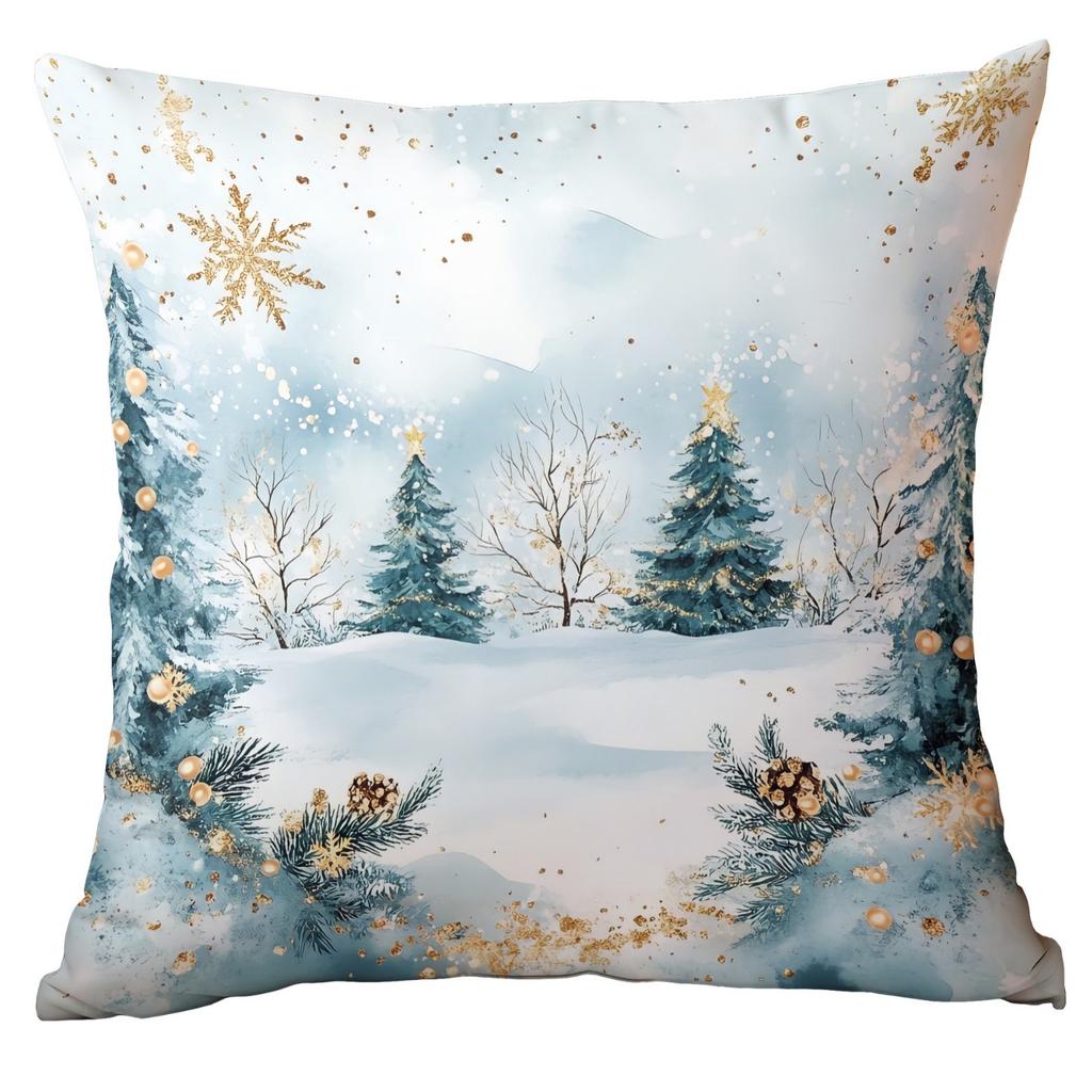 New Christmas Pillowcase Home Christmas Decoration Cushion Blue Christmas Balls Pine Tree Snow Scene