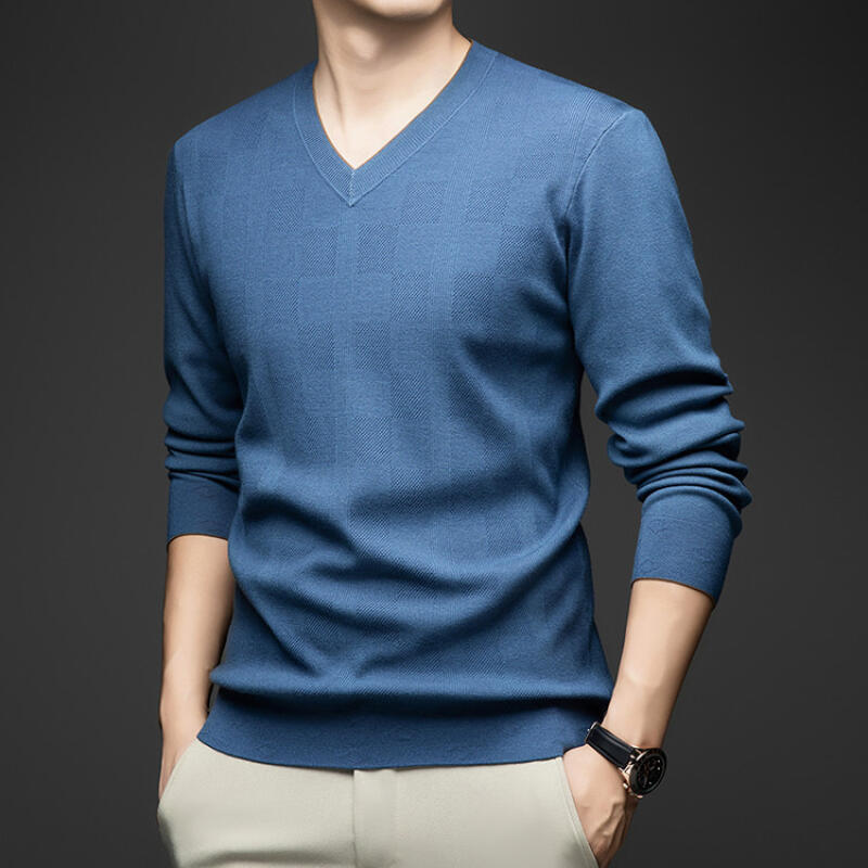 

Мужские трендовые футболки Весна Осень с длинным рукавом V-образный вырез Приталенная футболка 3XL синий