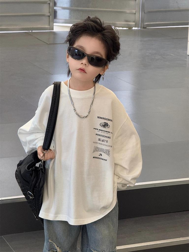 Wood Sheep Spring 2025 Kids' Wide-Leg Jeans with Ripped Hems - Trendy for Boys and Girls