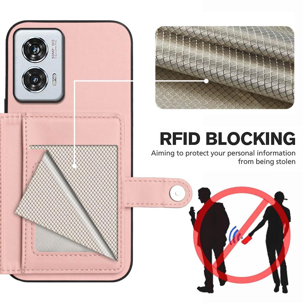 För Motorola Edge 50 Fusion 5G Skal RFID-blockerande Korthållare Ställ TPU+PU-läder Telefonskal Baksida