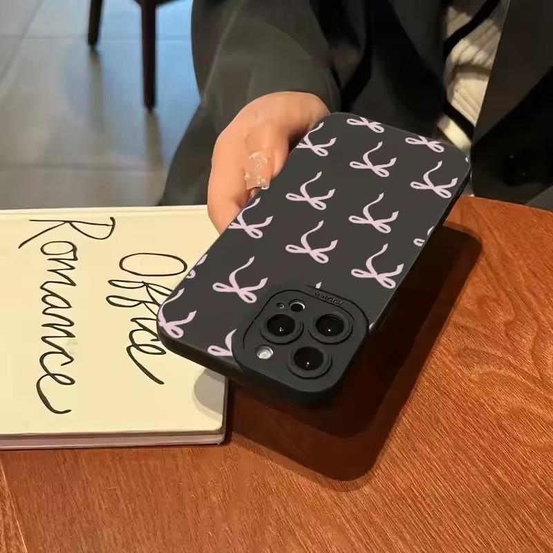 Hülle Für iPhone 16 15 14 Pro Max 13 12 11 Rosa Schleifen-Print Handyhülle Für iPhone XS Max X XR 7 8 16 Plus SE 2022 Silikon Fundas