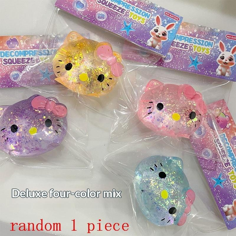 Cute Cartoon Kitten Flash Glitter Stress Ball Lovely Cat Slow Rising Squeeze Fidget Toy Anxiety Relief Gifts For Kid Adult