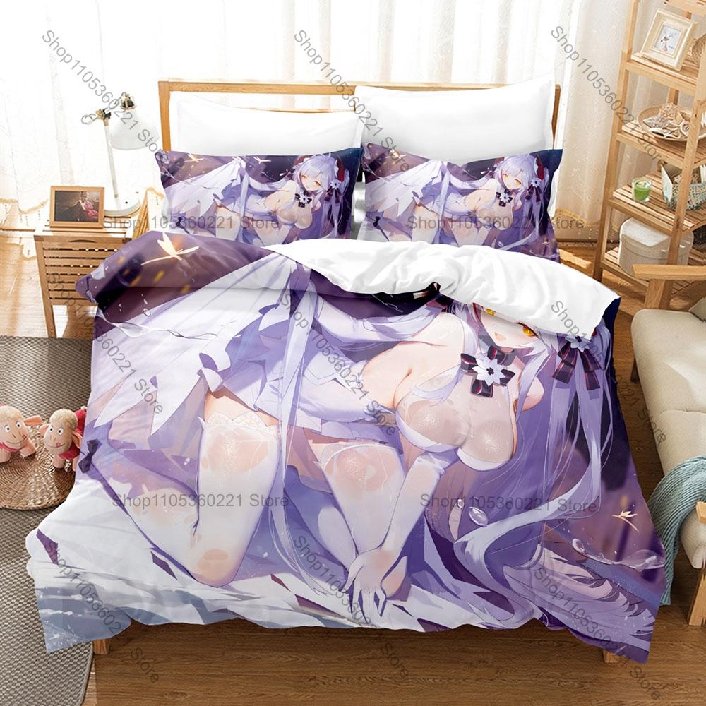 Cool Naval Anime Azur Lane All Ship Girls Character Print Duvet Cover + 2 Pillowcases Soft Microfiber Gamer Room Bedding Home Te