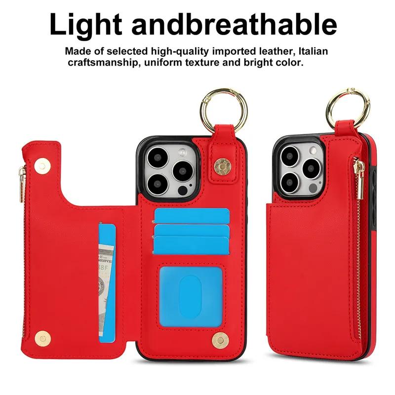 Ring Zip Wallet Card Leather Phone Case For iPhone 16 Pro Max 15 14 Plus 13 12 Mini 11 XS XR X SE 8 7 Flip Stand Cover Etui