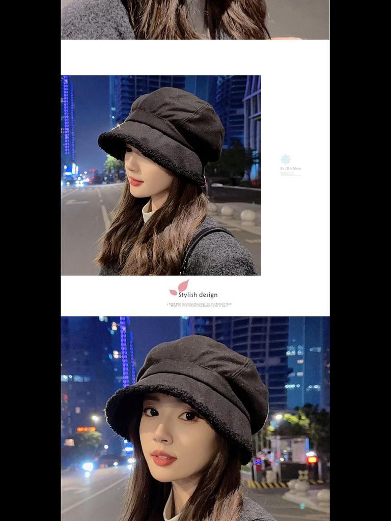 Women's Autumn/Winter Plush Fisherman Beret - Trendy Thick Warm Japanese-Style Octagonal Hat