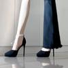 New Waterproof Table High Heels Women's Thin Heels Are Not Tired Feet Sexy Student Black Suede Hollow Pointed Single Shoes Women