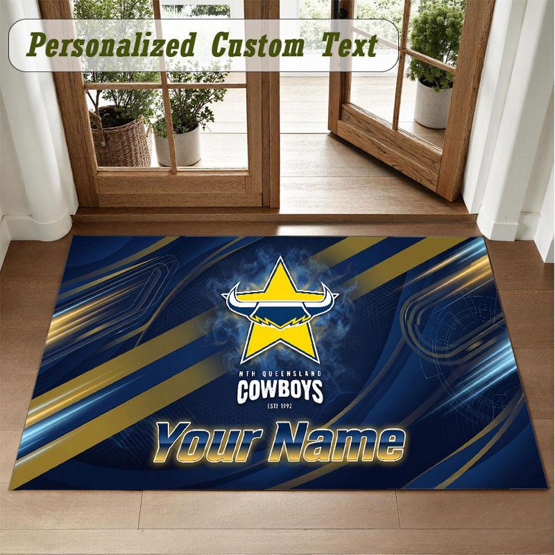 Crystal Velvet Square Rug Custom NameNorth Queensland Cowboys Pattern Non Slip Home Floor Decor Rug