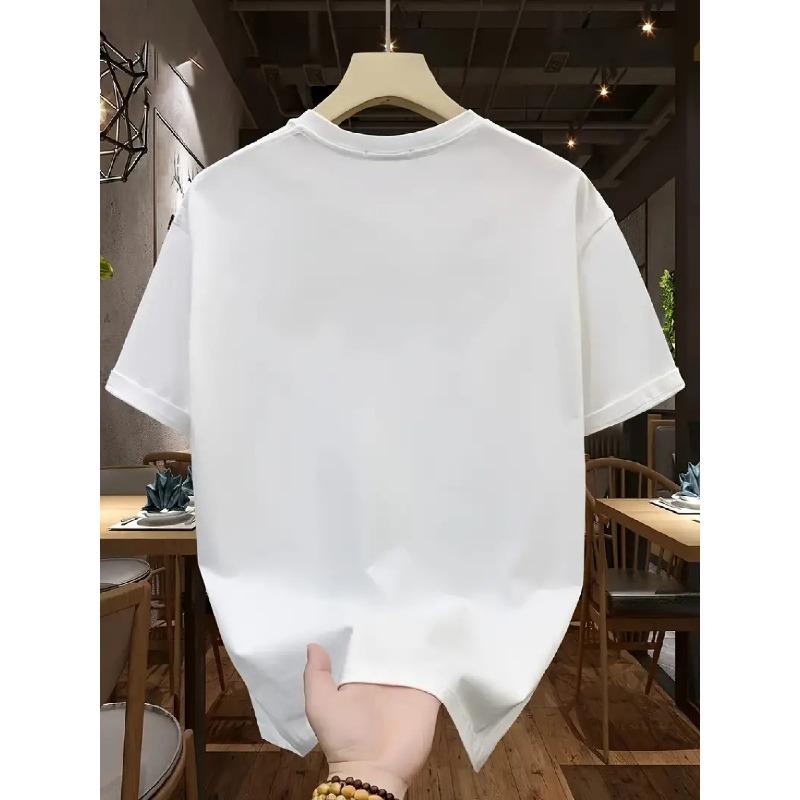 Men's Cotton Simple Letter Print Short Sleeve T-Shirt, Comfortable and Breathable for Leisure, High-Quality