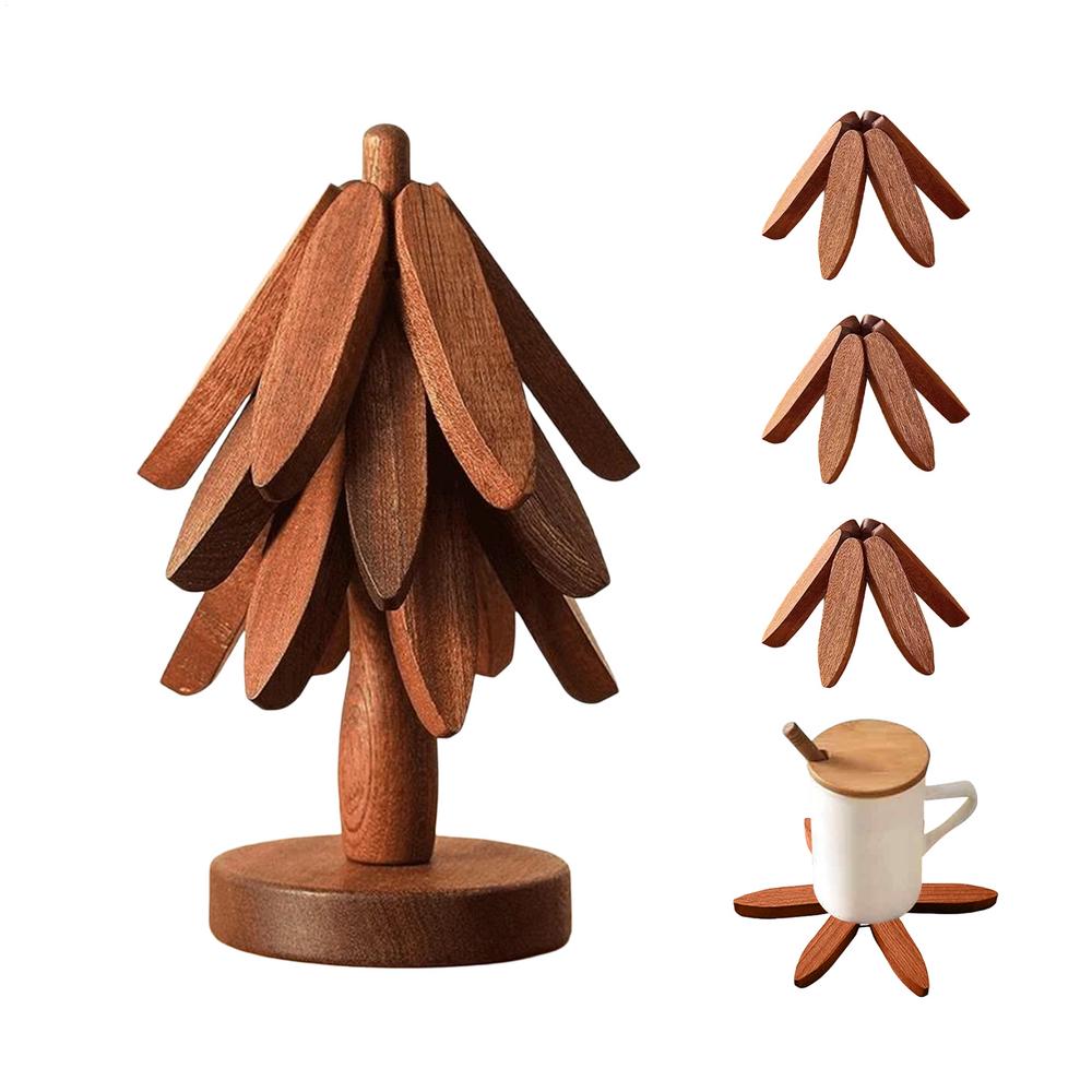 Wooden Tree Trivet Set Heat Resistant Coasters Christmas Decor Christmas Tree Trivets For Hot Dishes For Kitchen Counter Dishes