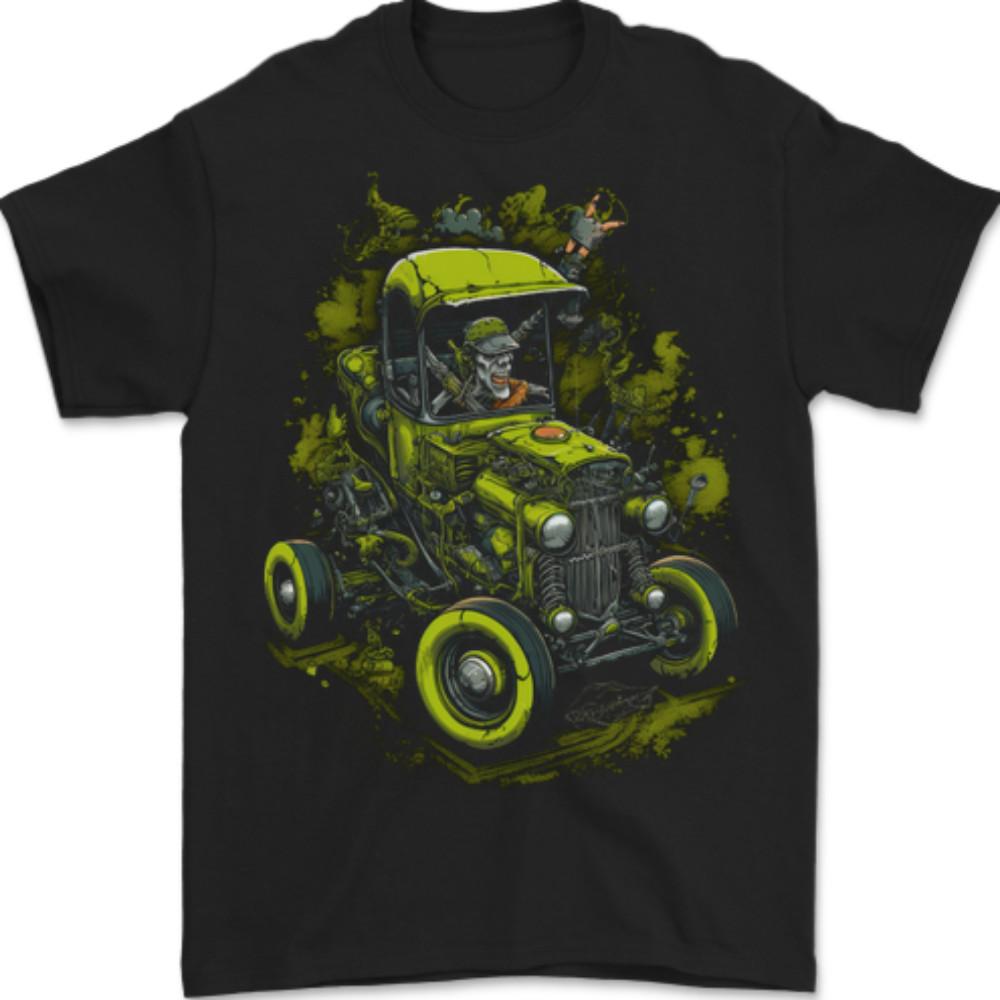 Zombie Hot Rod Halloween Horror Herren T-Shirt 100% Baumwolle