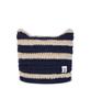 Bajal Square Label Striped Crochet Beanie Navy