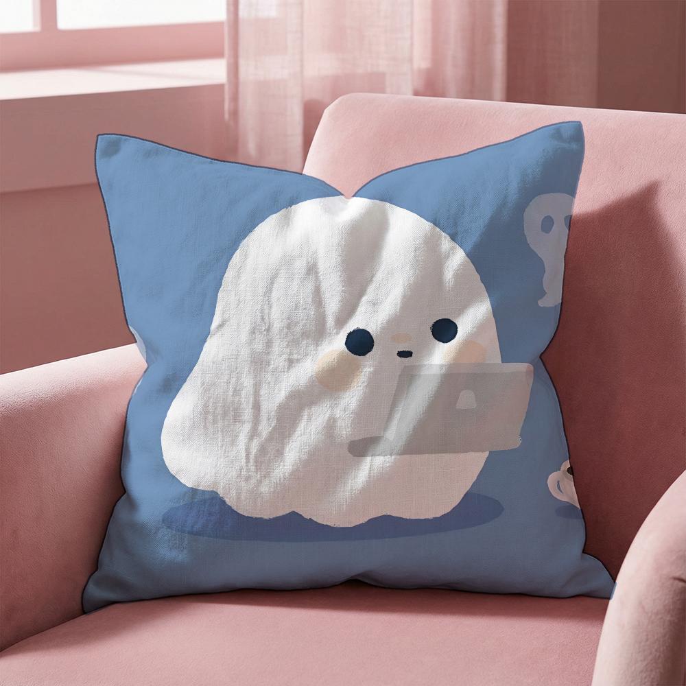 Character Cute Ghost Cushion Cover MultiScene Pillow Cover for Home Car Reversible Soft Durable for Daily Use