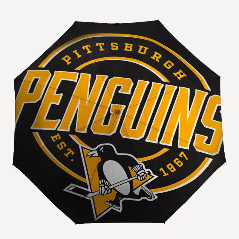 Pittsburgh Penguins Print Automatic Umbrella, 8 Rib Iron Frame, Plastic Handle, Suitable for Outdoor Travel &Daily , Ideal Gift