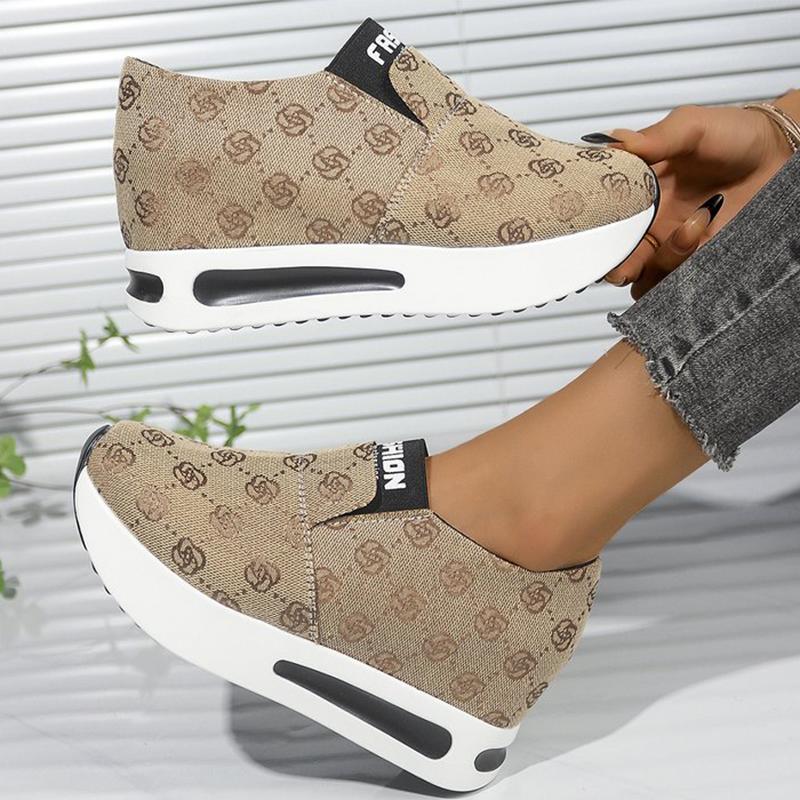 

Fashion Classic Flower Embroidery Sneakers Women 2025 Non Slip Lightweight Walking Sports Shoes Woman Letter Print Platform Shoes Mujer 35 бежевый
