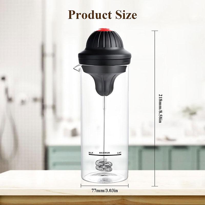 Electric Milk Frother Handheld Battery Operated Coffee Whisk Foam Maker Drink Mixer with 500ML Glass Pitcher Egg Beater Tools