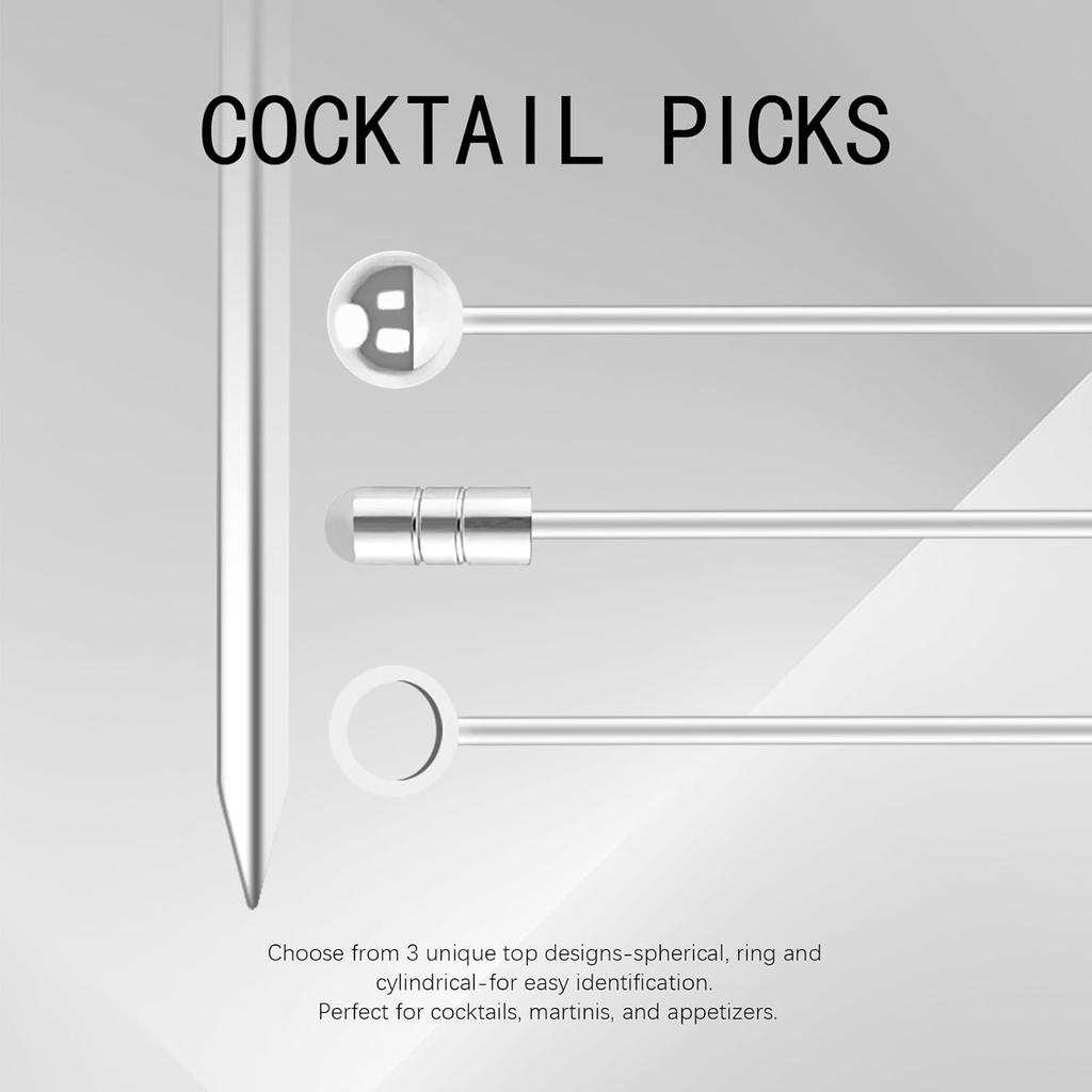 I-MART 15 Pack Stainless Steel Cocktail Picks Martini Olive Skewers, Reble Metal Garnish Sticks for Drinks, Appetizers, Bloody Mary, Olives, Citrus,