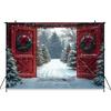 Mocsicka Christmas Photography Background Winter Snowflake Decoration Photo Backdrops Xmas Tree Red Door Pattern Shooting Banner