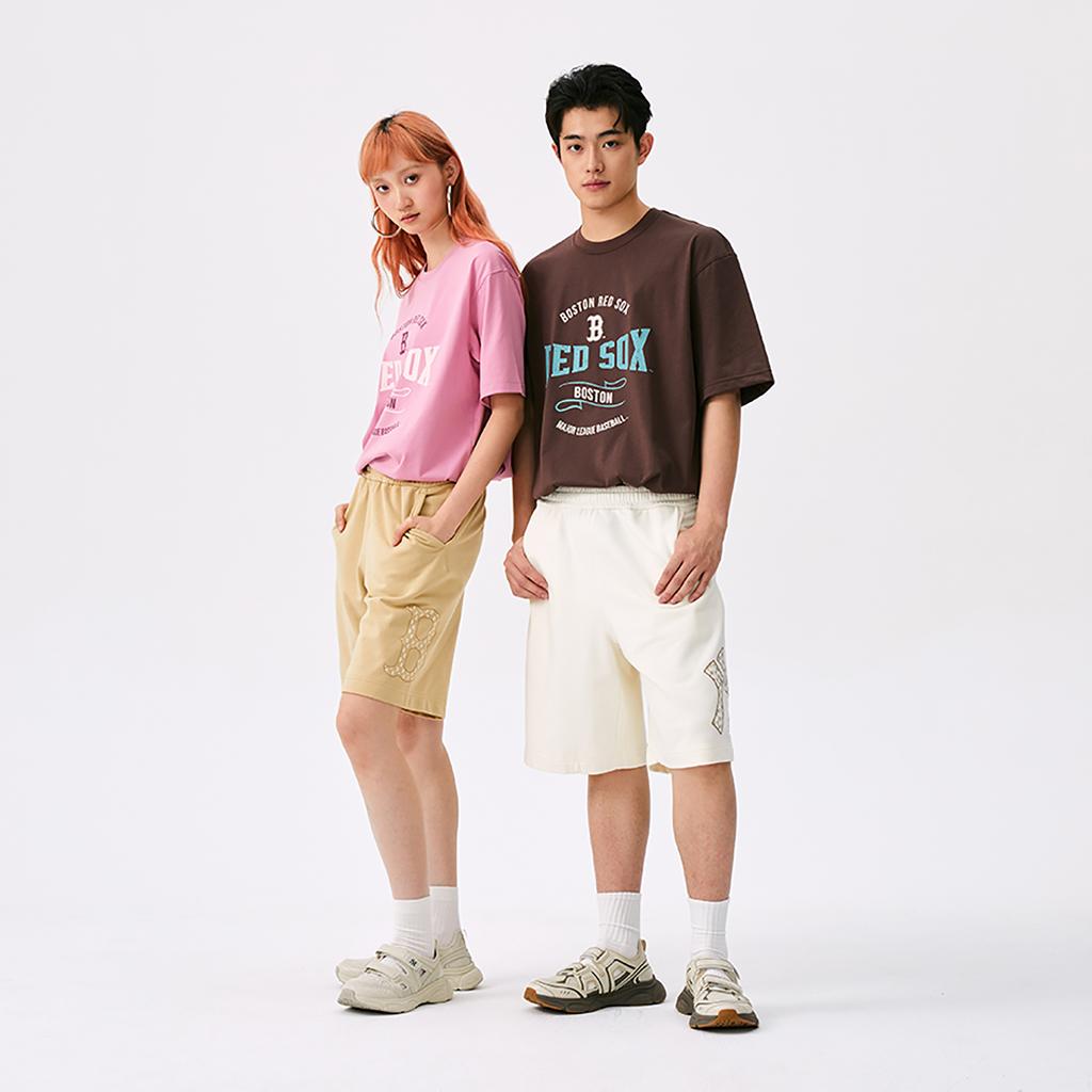 MLB Monogram Boston Red Sox Ss25 Basic Loose Straight Leg Knit Sports Shorts Unisex shorts Light-Beige 3ASPM0253-43BGL