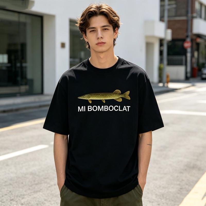 Trendy MI BOMBOCLAT Meme TShirt Vintage Pike Fish Print Graphic Tee Unisex Unisex Soft Cotton Crew Neck Short Sleeve Casual Everyday