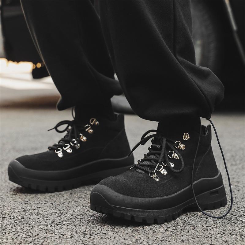 Fashion men's casual desert boots cow suede leather shoes cowboy tooling work boot stage nightclub spring autumn platform ankle botas