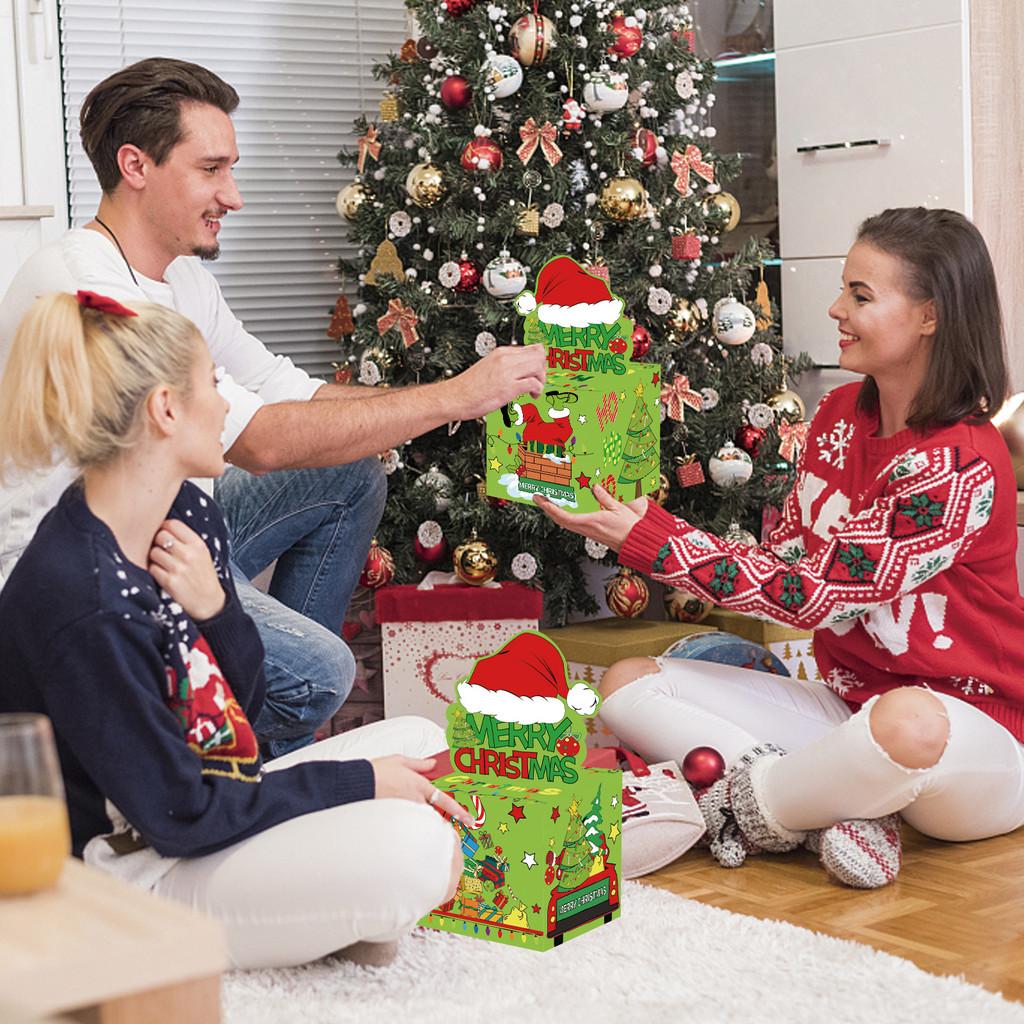 Green Themed Christmas Pattern Paper Surprise Box Holiday Props For Gift