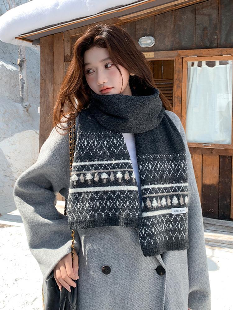 Retro Red Green Print Fashion Winter Women Knit Scarf Headscarf Casual Preppy Scarve Lady Mujer Wrap Shawl Korean New Christmas