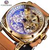 Forsining 2023 Neue Herren Retro Luxus Automatisch Mechanisch Transparent Skelett Tourbillon Echtes Leder Wasserdicht Uhr Geschenk