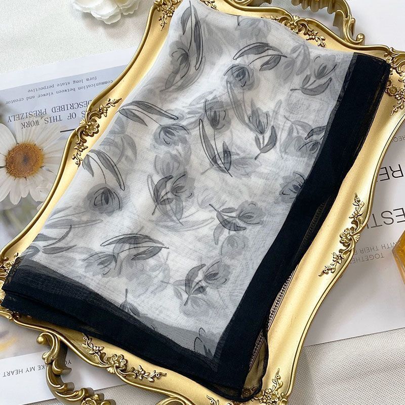 Summer Magnolia Printing Chiffon Silky Georgette Scarf Women Printing Long Soft Wrap Shawl Beach Kerchief Scarves Female Foulard