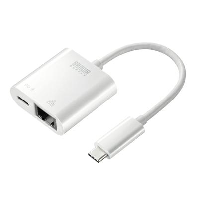 SANWA SUPPLY USB To LAN Adapter USB Gen 1 To Type-C (PD Compatible), 3.2 RJ-45, White, USB-CVLAN7W