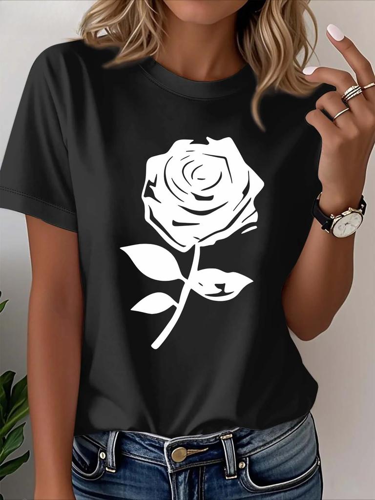 New Unisexs TShirt Black Rose Graphic Printed Casual Fashion Short Sleeve TShirt Soft Comfortable Summer Unisex Clothing