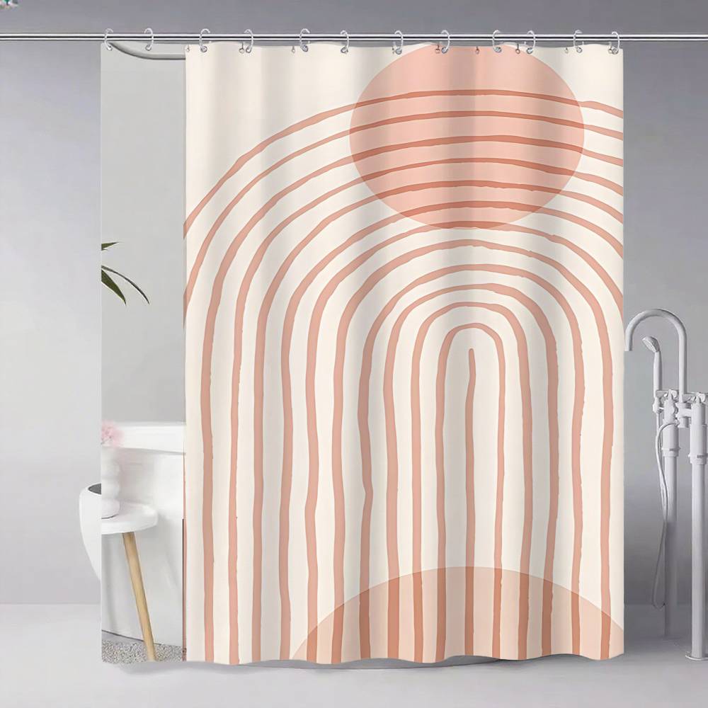 Contemporary Abstract Line Drawing Art Bathroom Curtain Classic Fabric Shower Curtain With 12 Hooks Waterproof Bathroom Decor
