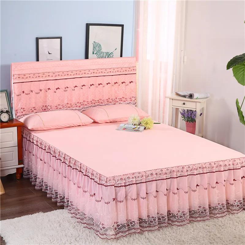 3pcs Set Bed Spread Princess Lace Bed Skirt Solid Color Luxury King Queen Bedspread with 2pcs Pillowcase