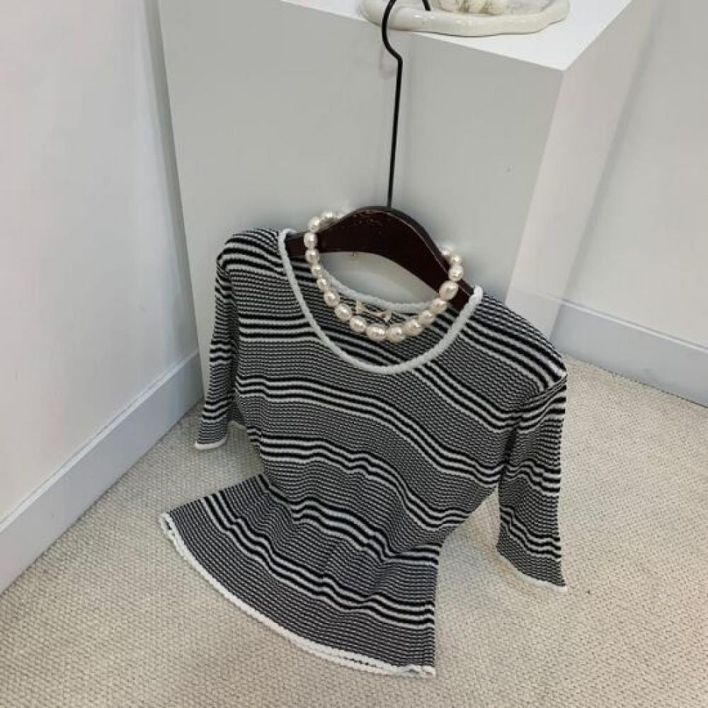 C S In The Room U neCk 7 Sleeve Knit Ab Stripe 3 ColorS