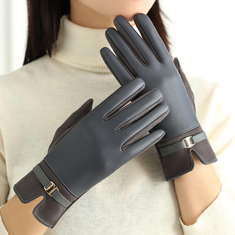 Suede Gloves Winter Women's Soft Leather Velvet Touch Screen Windproof Warm Cycling Non-slip Touch Screen Gloves