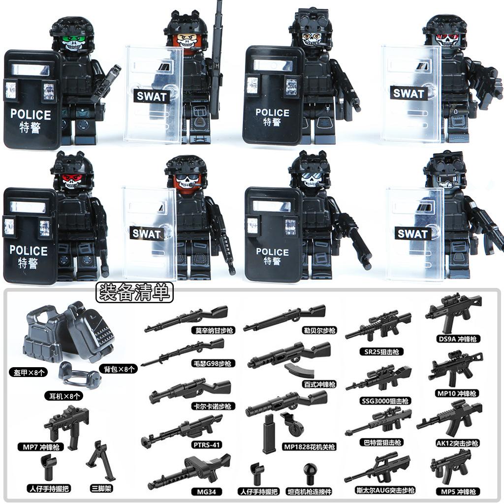 Military Figure Police Black Swat 1620 Doll With Weapon Children Assembled Building Block Bag