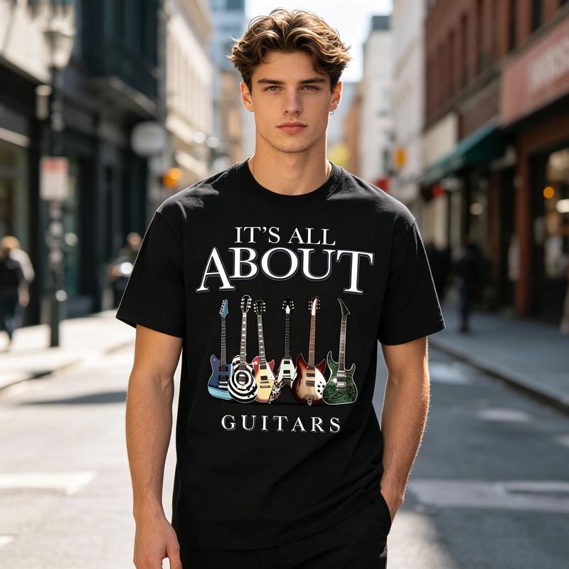 Its All About Guitars Graphic T Shirt Vintage Rock Music Print Unisex Soft Cotton Crew Neck Short Sleeve Trendy Casual Tops