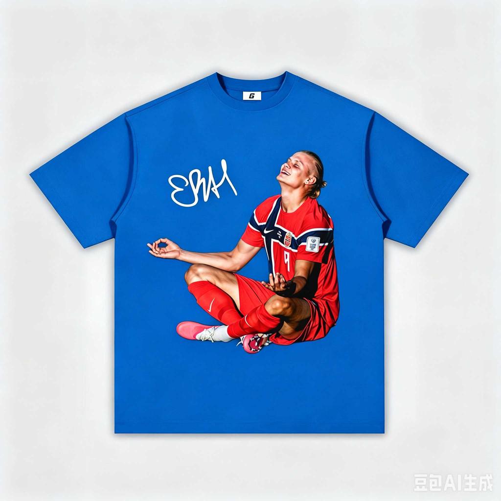 2026 Nowa Koszulka z Nadrukiem Podpisu Erlinga Haalanda Medytacja Mężczyźni Kobiety Reprezentacja Norwegii Gwiazda Piłki Nożnej T-shirt Codzienny z Okrągłym Dekoltem i Krótkim Rękawem Prezent dla Fanów Top