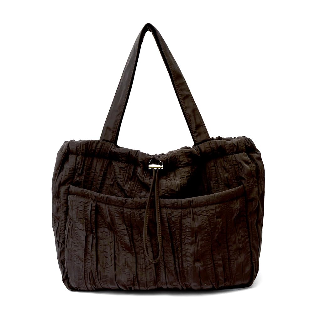 

VITAFELICE Women s Two-Pack Front Pocket Tote Bag (inb-90046z) (Pleated Brown)