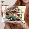 Vintage Hippie Van Kosmetyczka Retro Kwiatowy Wzór Puzderko na Kosmetyki Zapięcie na Zamek Błyskawiczny Lekki Składany Organizer Podróżny dla Kobiet