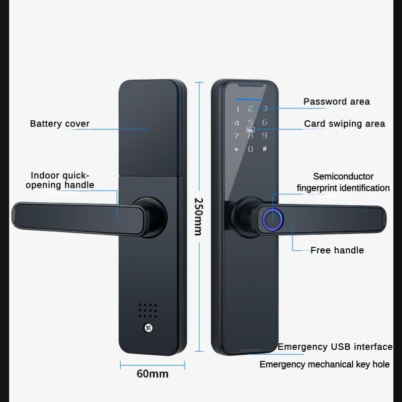 60*250mm Hotel Apartamento Contraseña Silencioso Ahorro de Energía Cerradura Eléctrica de Madera para Puerta Cerradura Antirrobo Interior Inteligente Electrónico con Huella Dactilar