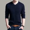 Spring Autumn Korean Knitted Pullovers Slim Fashion Button Casual V-Neck Men's Clothing Solid Color Basic Long Sleeve T-shirts