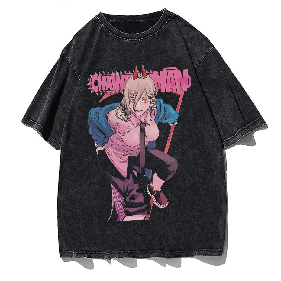 

Chainsaw Man Reze Pow Makima Printed Tshirt Mens and Womens Washed Tshirt High Quality Vintage Cotton Tshirt Harajuku Tops XL