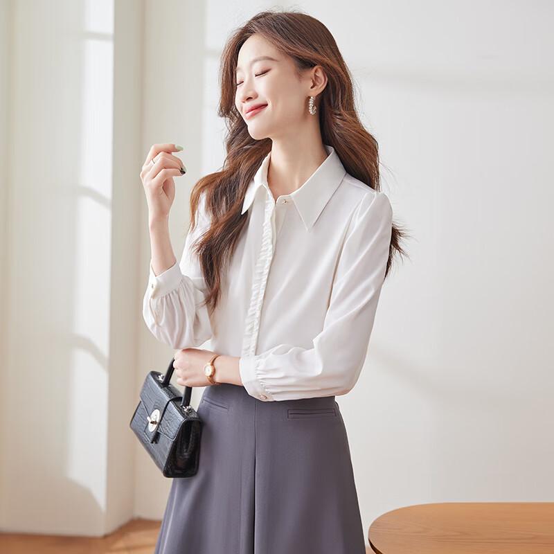 Women's Long-Sleeve Business Casual Lace Trim Shirt