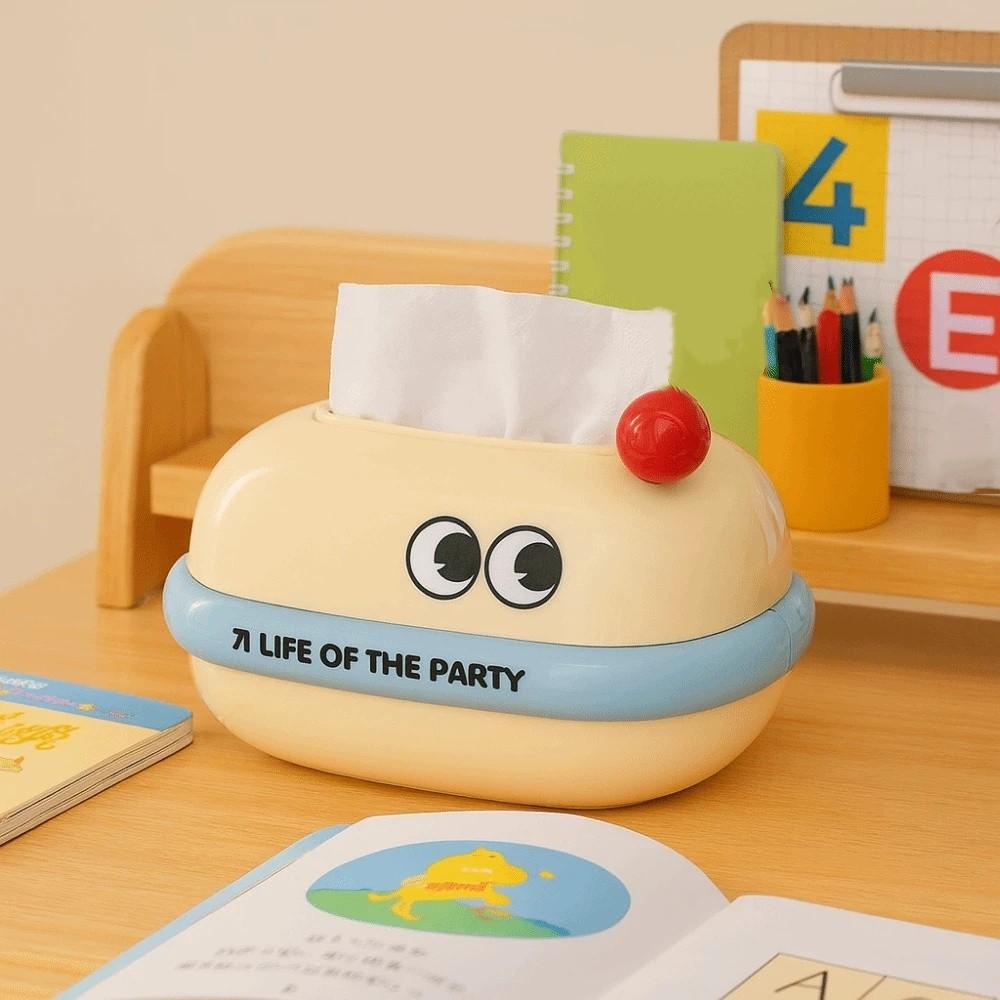 Kreative Cartoon Taschentuchbox Große Augen Eingebaute Feder Niedliche Taschentuch-Aufbewahrungsbox Wiederverwendbar Dekorative Schreibtisch-Papierhandtuchspender