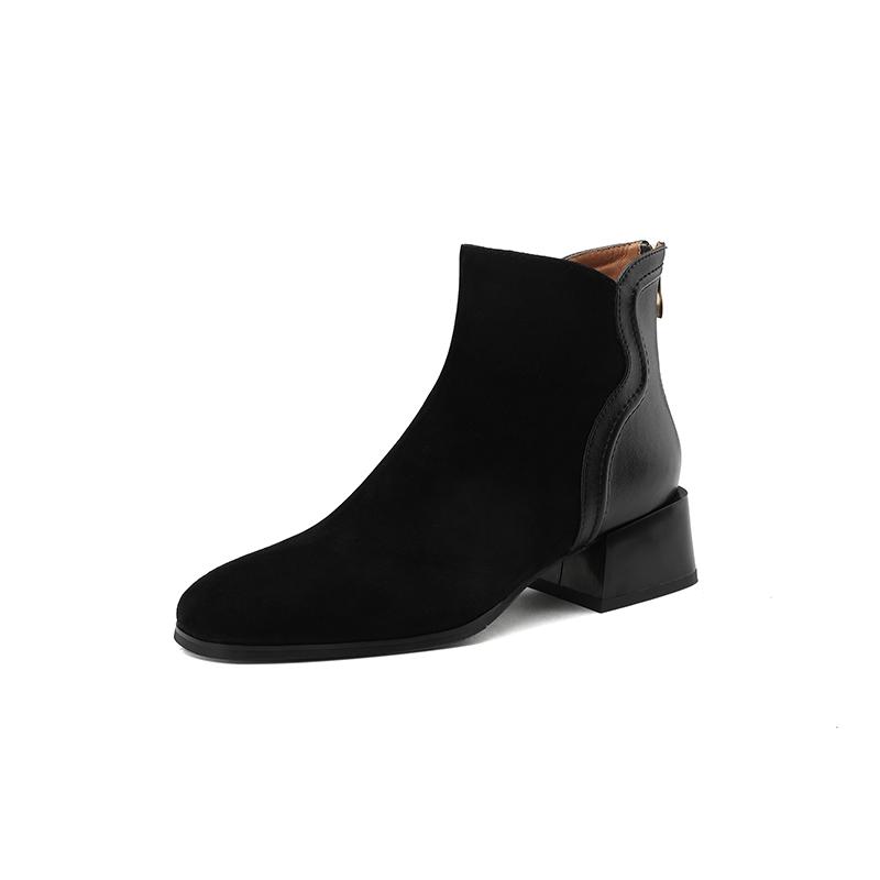 Fashion 2025 New Autumn Boots Women Sheep Suede Leather Shoes for Women Square Toe Chunky Heel Women Boots Winter Zipper Modern Boots