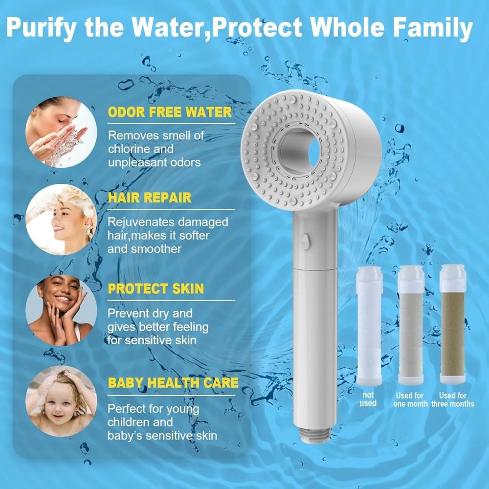 5 Spray Modes Water Saving Filter Shower Head with Pause Switch ABS High Pressure Bathroom Showerhead Accessories Set for Bath
