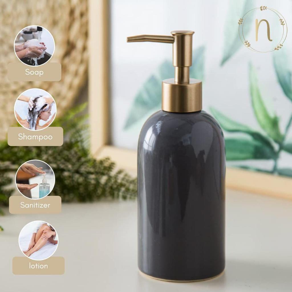 Keramischer Flüssigseifenspender für Badezimmer (420 ml) - Handwaschspenderflasche mit Pumpe für die Küche - Seifenspender
