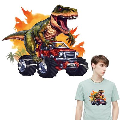 Wärmeübertragung Dinosaurier fahren Auto Mode DIY Zubehör Aufkleber Streifen Wärmepresse appliziert Jeans Tier Patch Hot Decals